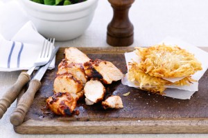 Chicken with potato cakes