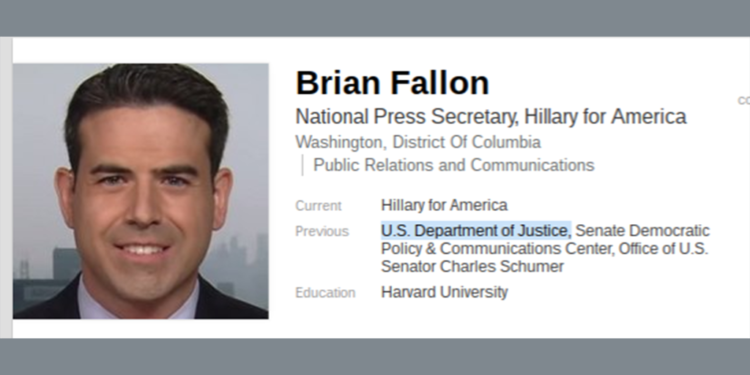 Screenshot of Clinton campaign spokesman Brian Fallon's profile on LinkedIn.