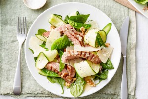 Parmesan beef with zucchini ribbons