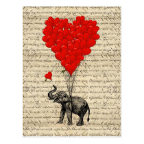 lphant et ballons en forme de coeur cartes postales