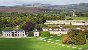 Ballyfin House is surrounded by lush, manicured gardens.