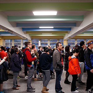 People wait in line to vote at a polling site at Public School 261, November 8, 2016 in New York City. Citizens of the United States will choose between Republican presidential candidate Donald Trump and Democratic presidential candidate Hillary Clinton. (Drew Angerer/Getty Images)