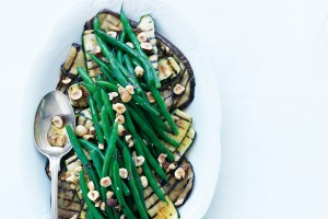 Chargrilled eggplant and zucchini with beans and hazelnuts