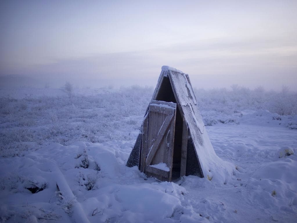 A toilet on the tundra at a petrol stop on the road to Oymyakon Village of Oymyakon. Picture: Amos Chapple/REX/Shutterstock/Australscope
