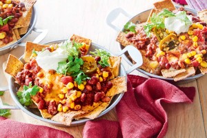 Spicy beef and bean nachos