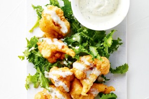 Chilli cauliflower fritters with blue cheese dressing