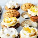 Bran and brown rice carrot muffins with ginger icing