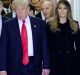 Senate Majority Leader Mitch McConnell, a Republican from Kentucky, left, escorts U.S. President-elect Donald Trump, ...