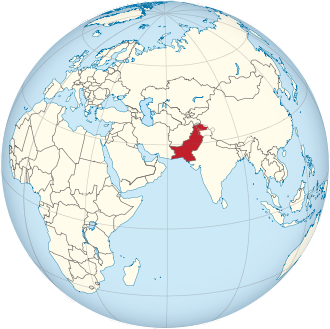 Pakistan on the globe (claimed hatched) (Afro-Eurasia centered).svg