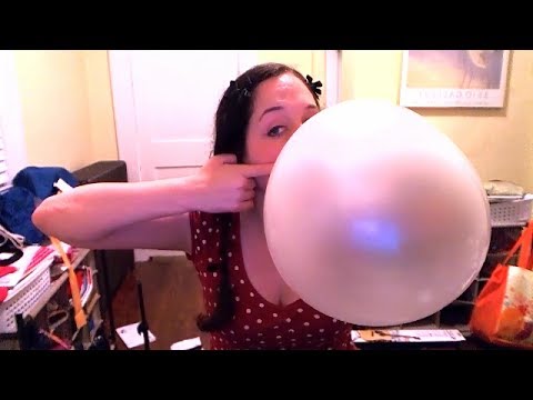 Blowing giant bubble gum bubbles with a whole roll of bubble tape!