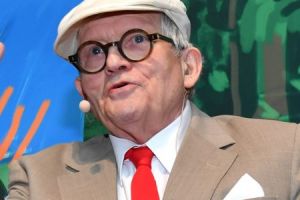 Hockney at a preview of his NGV exhibition on Thursday.