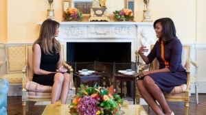 First Lady Michelle Obama meets with Melania Trump for tea in the Yellow Oval Room of the White House, November 10, 2016.