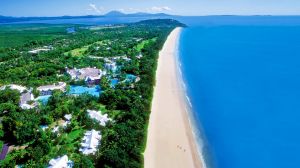 Four Mile Beach and aerial view of resort Sheraton Mirage Resort Port Douglas.