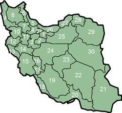 wilyah-wewengkon Iran miturut nomor-nomor ing sisih kiri