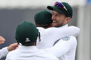 Stunning start: South Africa celebrate after another Australian wicket fell in the opening session of the second Test.