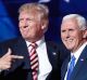 Donald Trump points toward Mike Pence after Pence's acceptance speech.