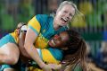 On the rise: Australia's rugby sevens women celebrate their Olymnpic gold in Rio.