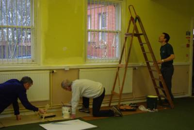 Volunteers painting the library annexe