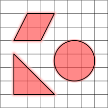 Three shapes on a square grid