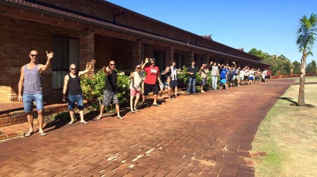 Residents outside rehabilitation centre Shalom House in Henley Brook.