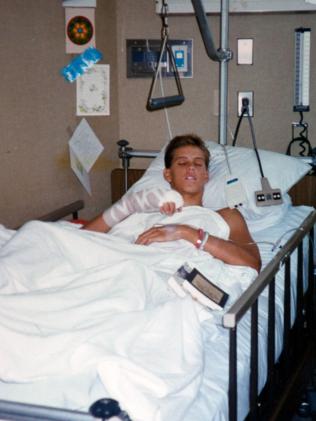 Mike Coots in hospital recovering after his shark attack. Picture: Caters
