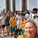 Robyn Shaw, “Walking back after lunch with some of the Hockeyroos it was selfie time with the French Basketball team.” Picture: Instagram
