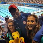 Swimmers Blair Evans and Kotuku Ngawati with basketballers Kevin Durant and Klay Thompson, &quot;Look who we ran into at the pool, everyone wants a photo with BK&quot; Picture: Instagram