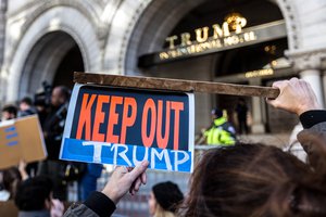 Keep Out Trump, Protesters outside Trump Hotel on Pennsylvania Ave, DC