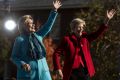 A couple of nasty women:  Hillary Clinton (L) at a rally in New Hampshire with Senator Elizabeth Warren.