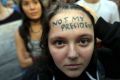 Clair Sheehan takes part in a protest against the election of President-elect Donald Trump in Seattle.