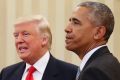 President Barack Obama meets with President-elect Donald Trump in the Oval Office of the White House in Washington.