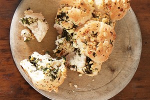 Spinach, fetta and pine nut pull-apart