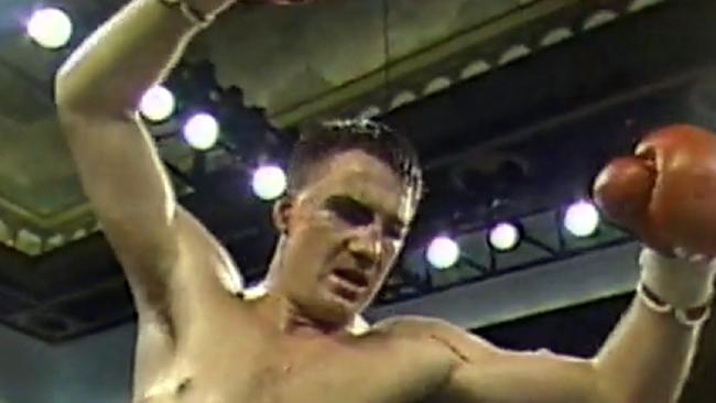 Jeff Harding celebrates beating Dennis Andries to win WBC Light Heavyweight Title in Atlantic City in 1989.