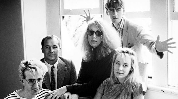 The Go-Betweens c1988: (l-r) John Willsteed, Grant McLennan, Lindy Morrison, Robert Forster, Amanda Brown.