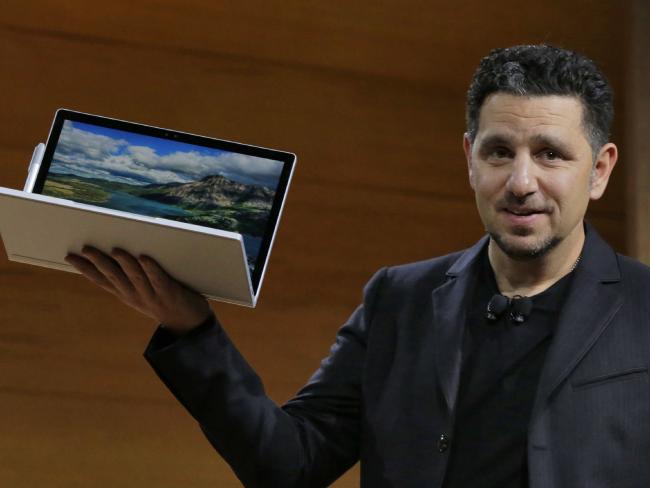 Panos Panay displays the Surface Book during the company's media event in New York. Picture: Richard Drew