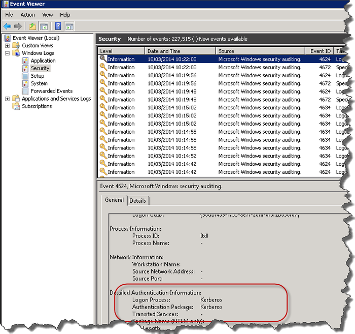 Kerberos - Event Viewer 