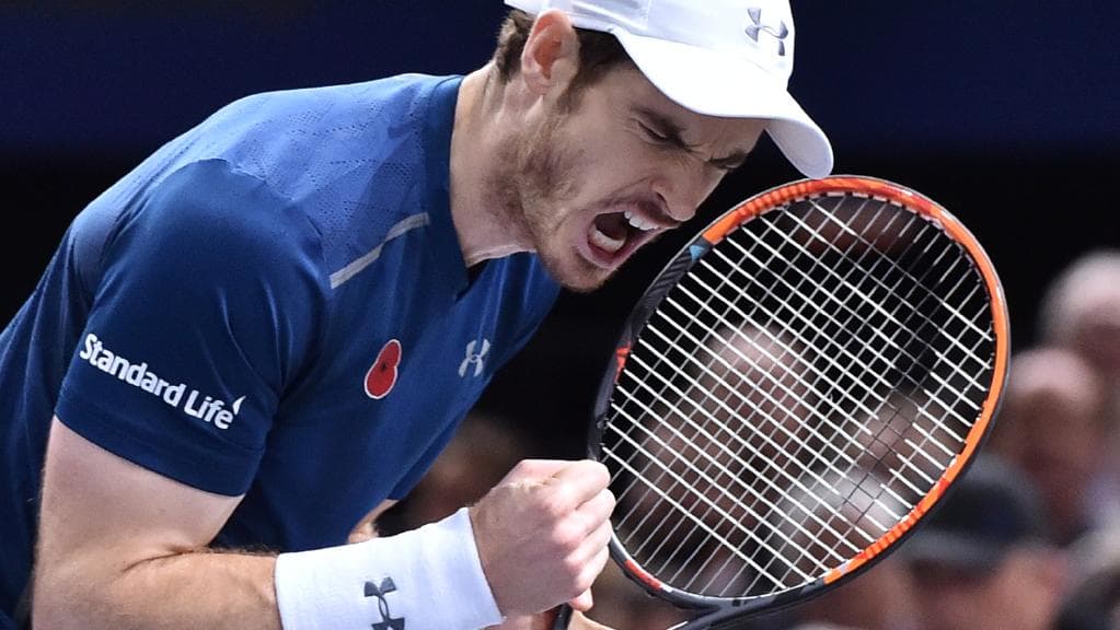 Andy Murray reacts during his win over John Isner at the Paris Masters. Picture: AFP/Christophe Archambault