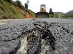 Large cracks are seen on Highway 7 following a 7.5 magnitude earthquake on November 14, 2016 near Hanmer Springs, New Zealand. Picture: Matias Delacroix/Getty Images