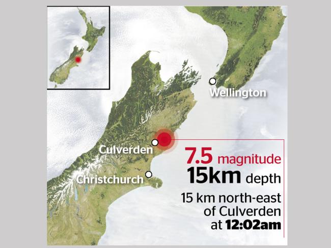 The epicentre of the quake was in Culverden, near Hanmner Springs. Graphic: New Zealand Herald.