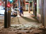 Glass and rubble covers the footpath on Wakefield Street after an earthquake on November 14, 2016 in Wellington, New Zealand. Picture: Hagen Hopkins/Getty Images