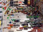 Groceries litter the aisle at the New World, Miramar, in Wellington on Monday morning. Picture: AAP