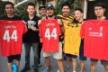 Fan club: Thai supporters with jerseys of their favourite Socceroo and one-time Red.