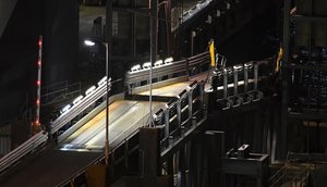 The truck loading ramp at the Interisland Ferry wharf lays dropped and broken, in Wellington Monday, Nov. 14, 2016, after a major earthquake struck New Zealand's south Island early Monday.