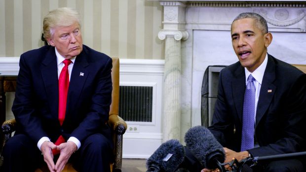 US President-elect Donald Trump visits US President Barack Obama in the Oval Office of the White House last week.