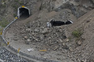 A state highway near Kaikoura, New Zealand is damaged after a powerful earthquake Monday, Nov. 14, 2016.