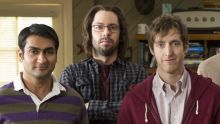 Stars of the TV series Silicon Valley, Thomas Middleditch (centre) and Kumail Nanjiani (front left), had a run in with ...