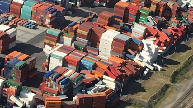 Storm carnage at the Port of Brisbane.