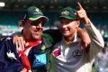 Happy days: Darren Lehmann and Michael Clarke celebrate the Ashes whitewash in 2014.