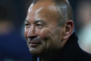 Reasons to smile: Eddie Jones looks on during England's victory over South Africa.