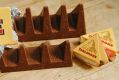 More valleys, fewer chocolate peaks: The old (rear) and new shape of Toblerone chocolate. 